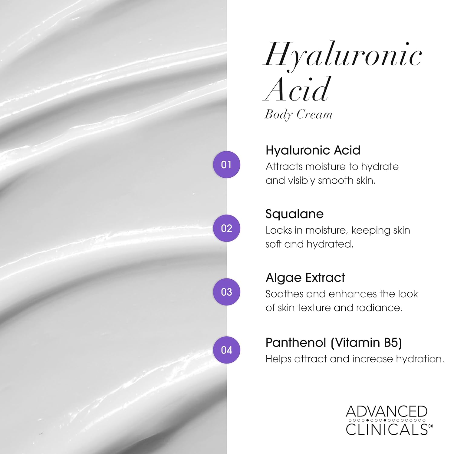Advanced Clinicals Hyaluronic Acid Moisturizer Body Cream W/Vitamin E | Hydrating Cream & Body Lotion For Women & Men To Help Improve Look of Wrinkles, Dry Skin, Crepey Looking Skin, 16OZ, 2-Pack