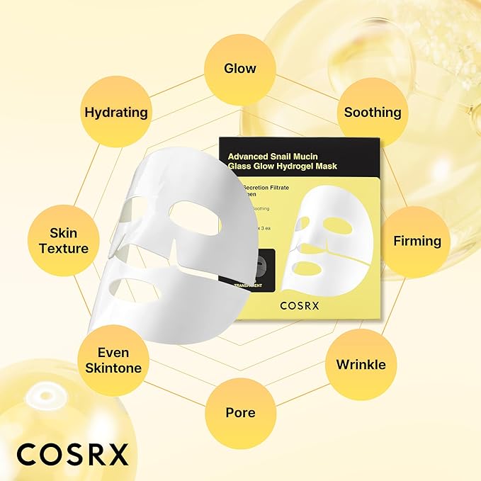 COSRX All About Snail Set + Hydrogel Mask 3EA- Snail Mucin Skincare Set and Glass Glow Hydrogel Collagen Face Mask, Travel Essentials, Stocking Stuffers, Korean Skin Care