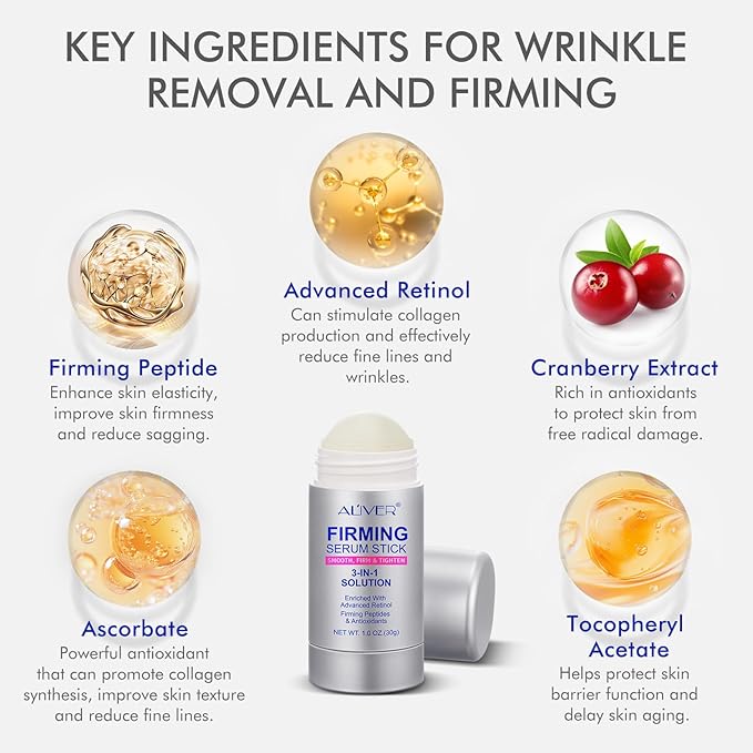 Advanced Retinol Firming Serum Stick,Retinol Face Stick,3-in-1 Smooth,Tighten and Firm Face,Neck & Jawline, Reduces Wrinkles,Nourishing Anti Aging Repair Cream for All Skin Types,1.0 OZ.(30G)
