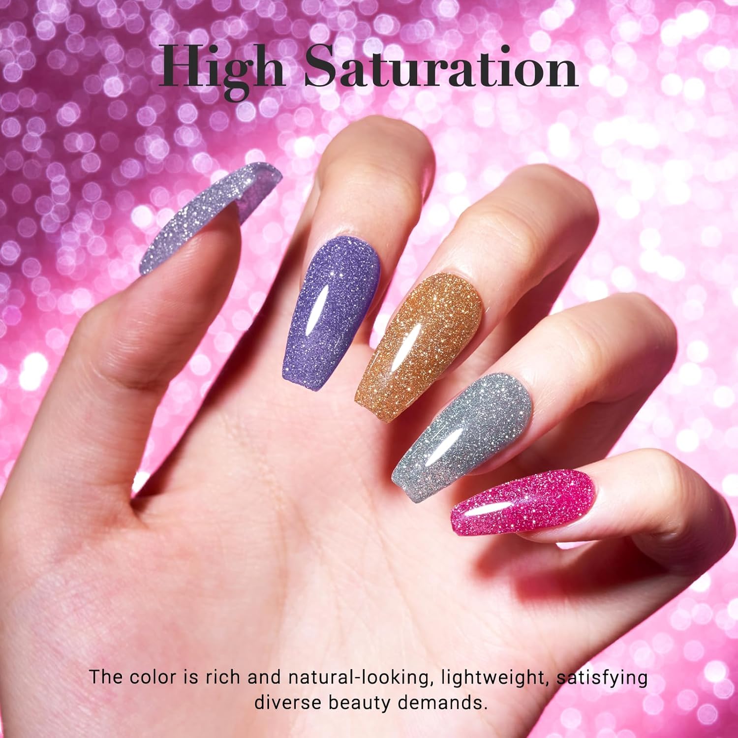 AZUREBEAUTY Sparkling Dip Powder Nail Set Micro Glitter Pink Silver Black Blue Green Gold Bright Flashlight Shine 6 Colors Dipping Powder Starter Kit Nail Art Manicure Salon, No Need Nail Lamp Cured