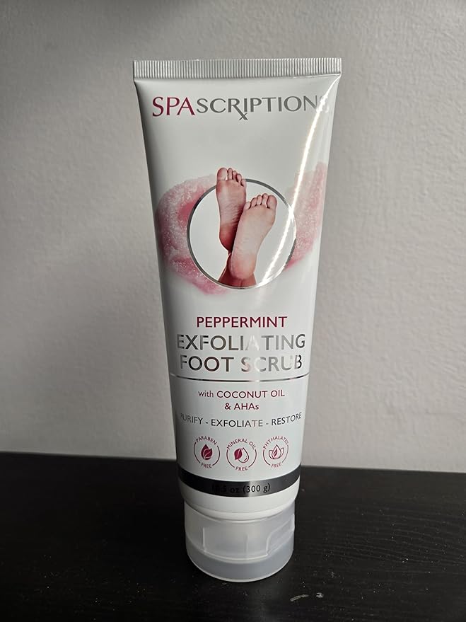 SpaScriptions Peppermint Exfoliating Foot Scrub with Peppermint, Coconut Oil, Alpha Hydroxy Acids (AHAs), Exfoliates, Purify, and Restores (10.5 oz)