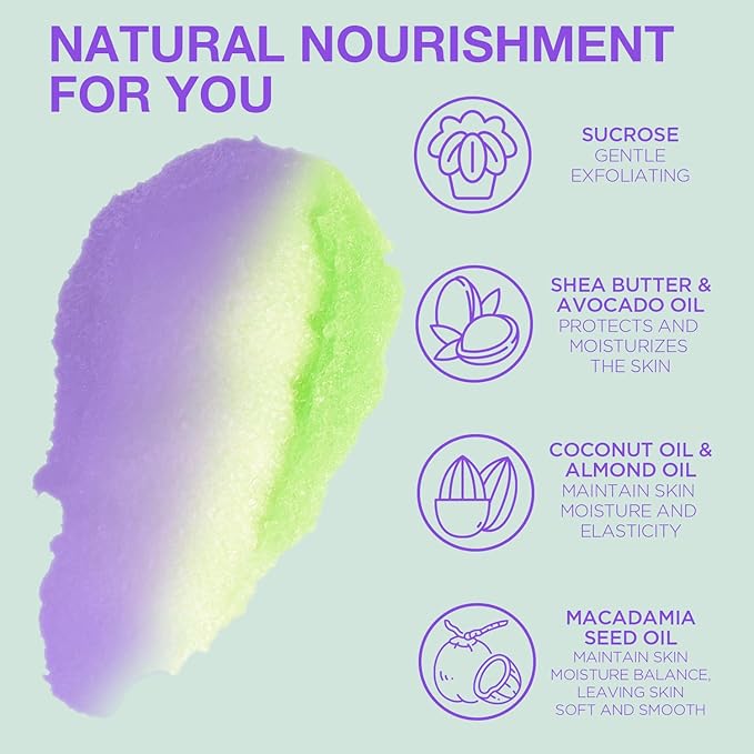 Lavender Body Scrub, Sugar Scrub for Body, Natural Body Scrub for Smooth and Moisturized Skin, Natural Gifts for Women, 9.52oz