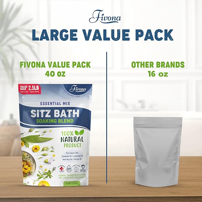 Hemorrhoid Treatment 40oz Sitz Bath Salts Postpartum Soaking Blend Epsom Salt Soak with All Natural Oils for Self Care Bartholin Cyst Treatment, Large Value Pack