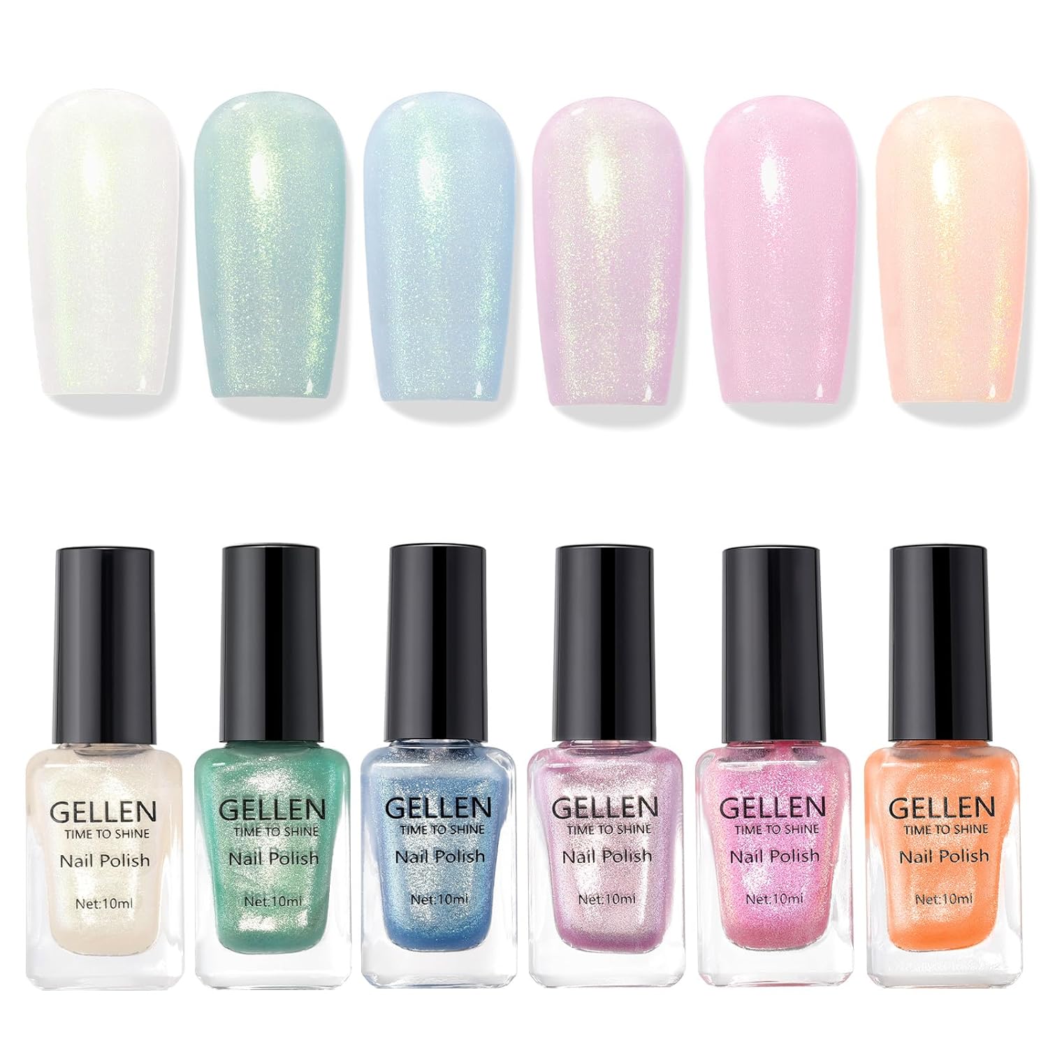 GELLEN Shimmer Pastel Nail Polish, Buildable Sheer Natural Regular Nail Polish Quick Dry Translucent 6 Colors Set for Acrylic Natural Nails Home Salon, Non Gel, Chip Resistant, Hema Free, Non-toxic