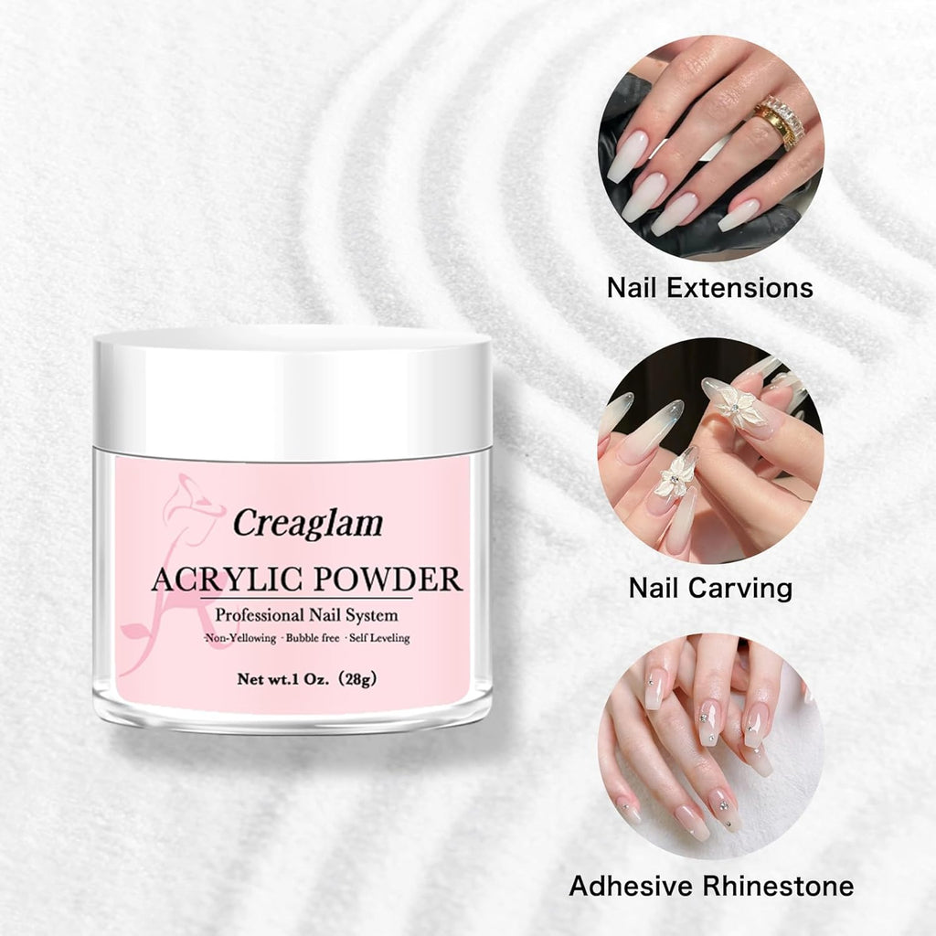 Acrylic Powder Large Capacity: 3Pcs 1 Oz. Festival Bloom Pink Marshmallow Super Nail Polymer for 3D Art Carving French Extension - 28g White Professional Acrylic Powder No Need Lamp