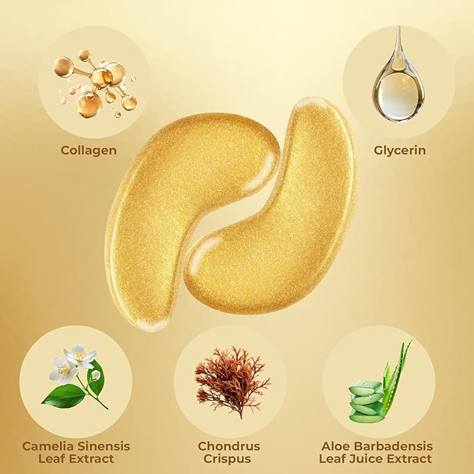 Under Eye Masks (30 Pairs), 24K Gold Under Eye Patches for Puffy Eyes, Dark Circles, Eye Bags, Refreshes Skin, Firm Glowy Youthful More Elastic Skin Hydration, Collagen Skin Care Products