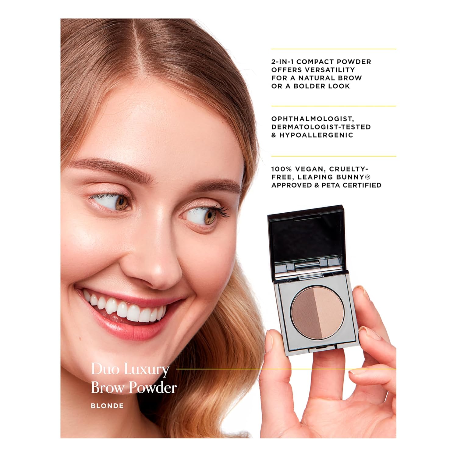 Arches and Halos Duo Luxury Brow Powder - Eyebrow Shaper and Color - Powder Compact with 2 Neutral Shades - Sunny Blonde - 0.1 oz