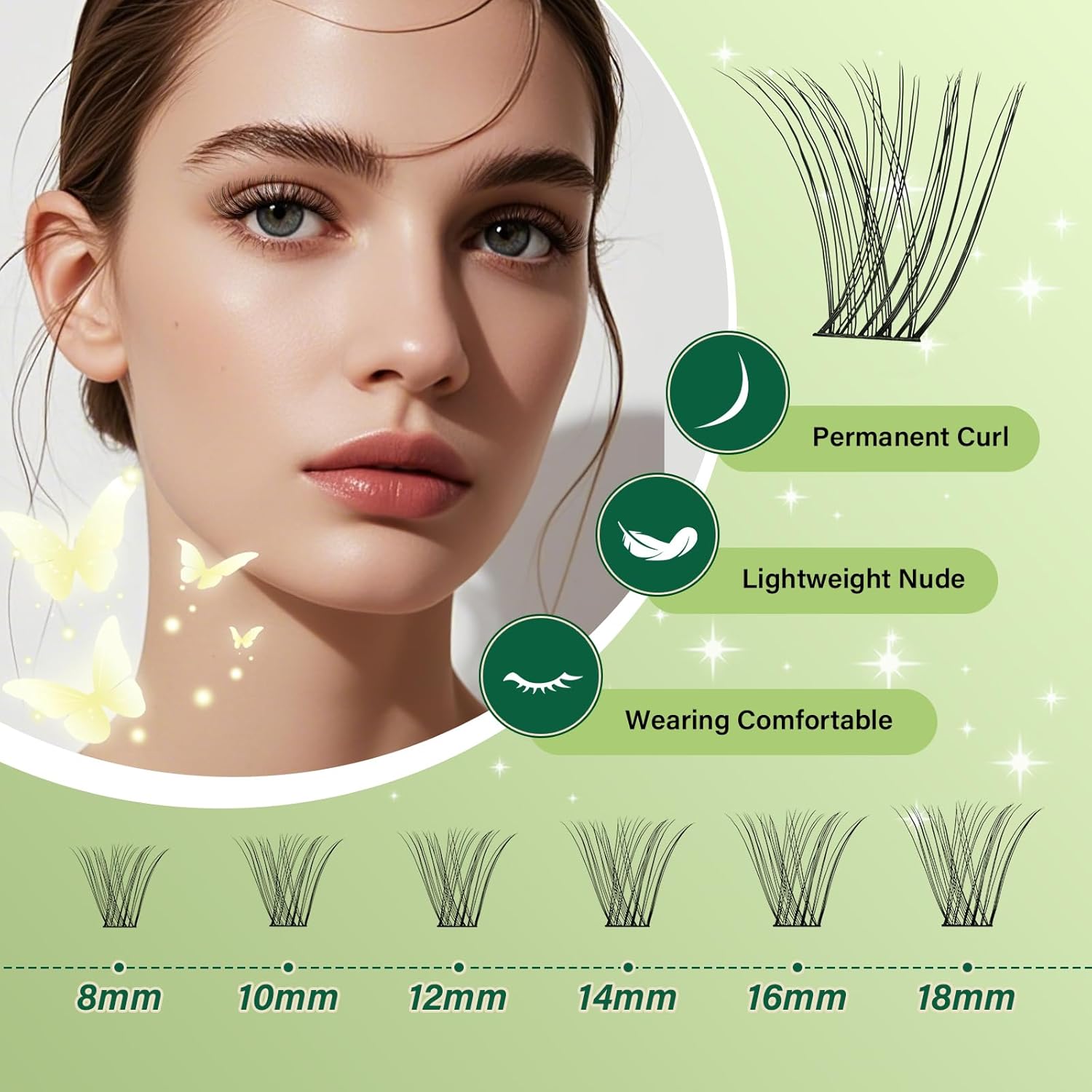 Natural Lash Clusters Kit 144Pcs DIY Lash Extension Kit Wispy Eyelash Extensions Kit D Curl 8-18MIX with Bond and Seal and tweezers with Thin Lash Band by KEYYOU（KIT-N02-D-8-18MIX）