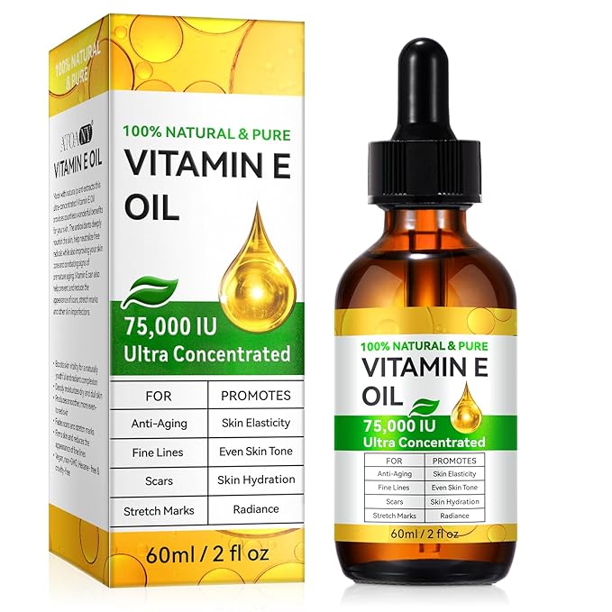 2 Fl Oz Vitamin E Oil Blend 75,000 IU, Vitamin E Oil for Skin, Scars, Face & Full Body, Moisturize Dry Skin and Radiant Skin, Body Bath Oils, Organic Pure Easy to Absorb