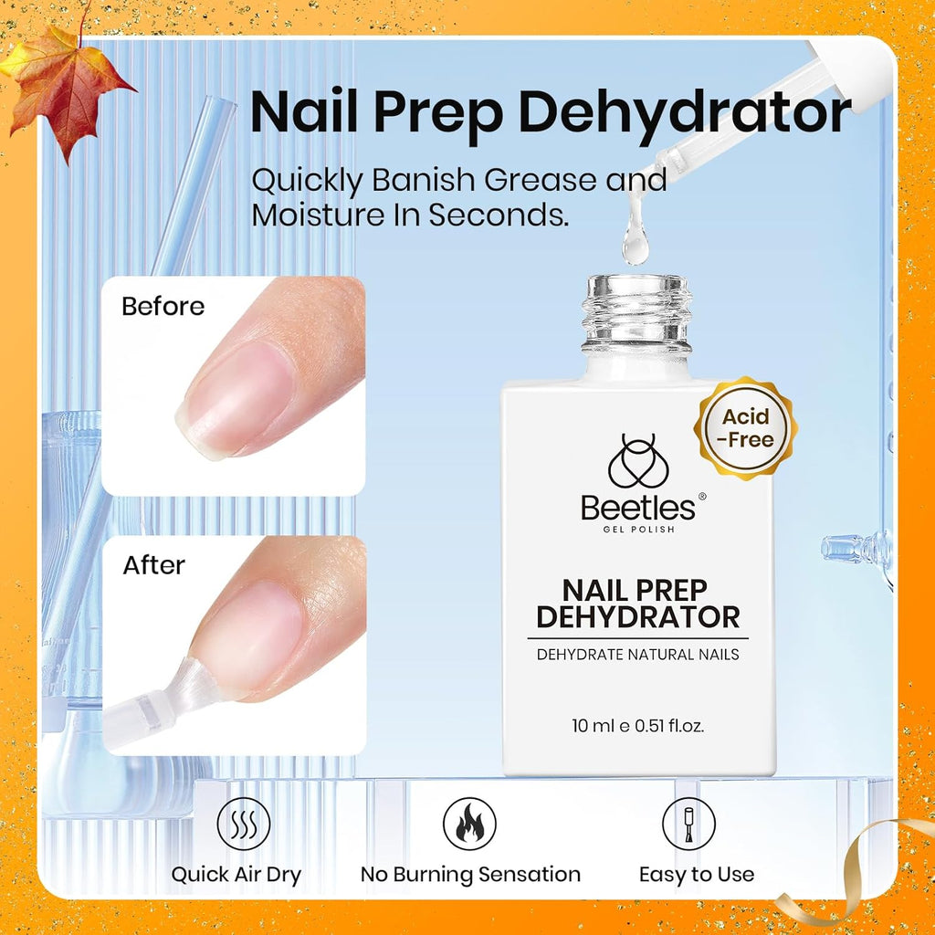 Beetles 15ml Nail Dehydrator and Primer - Acid Free & Hema-Free Natural Prep Dehydrate and Bond Primer for Acrylic Fast Dry Nail Supplies Professional Salons Halloween Set