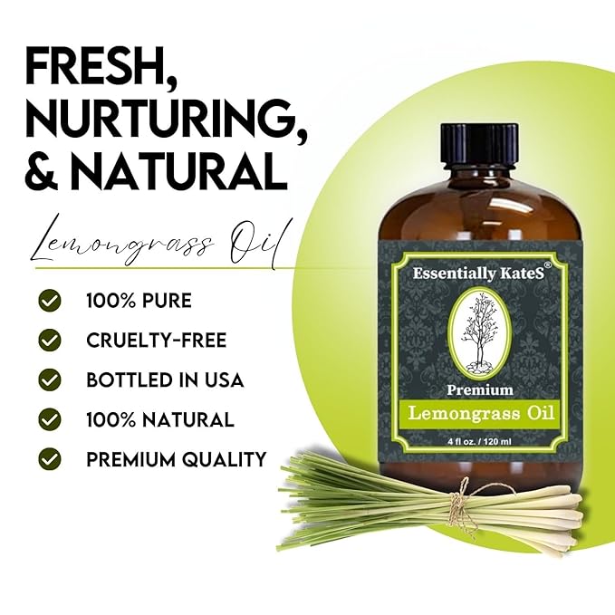 Lemongrass Essential Oil 4 Fl Oz - 100% Pure and Natural - Hair Care, Home Diffusers, Skin Care, Aromatherapy, Massage and Humidifiers, and Garden Care