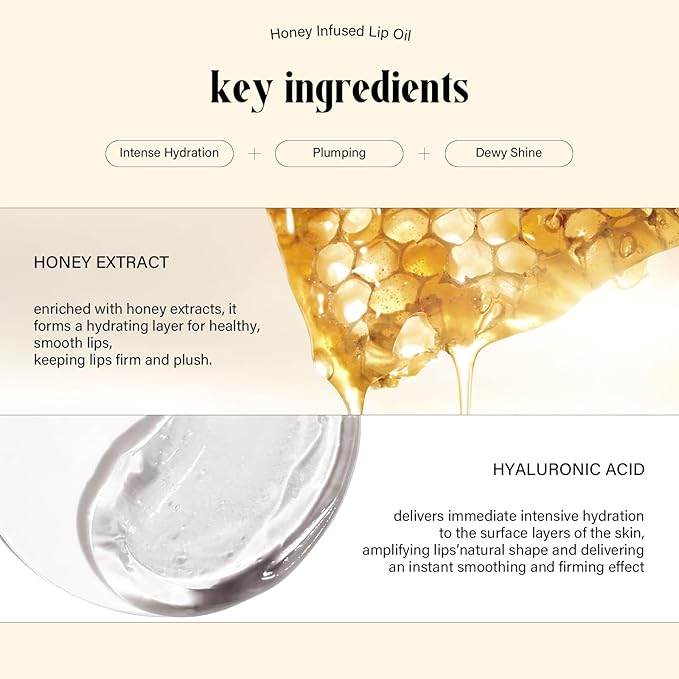 2PCS Honey Lip Oil Set, Bee Balm Lip Balm Honey Pot Lip Treatment, Clear Lip Oil Lip Moisturizer for Very Dry Lips, Hydrating Lip Oil Gift Set, Nourishing Lip Glow Oil Lip Repair Lip Care Products