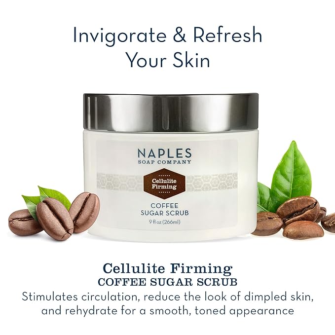 Naples Soap Company Cellulite Firming Coffee Sugar Scrub – Natural Exfoliating and Hydrating Body Scrub for Soft, Radiant Skin – Gluten Free, No Harmful Ingredients, 9 oz