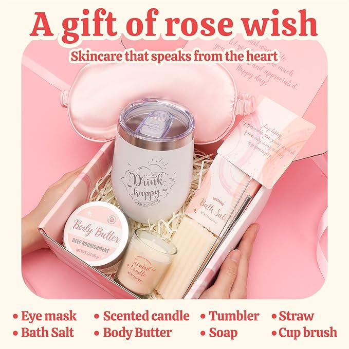 Spa Gift Set for Women, Sister, Best Friends | Birthday or Valentine's Day Gifts | Rose Bath and Body Set 6pcs