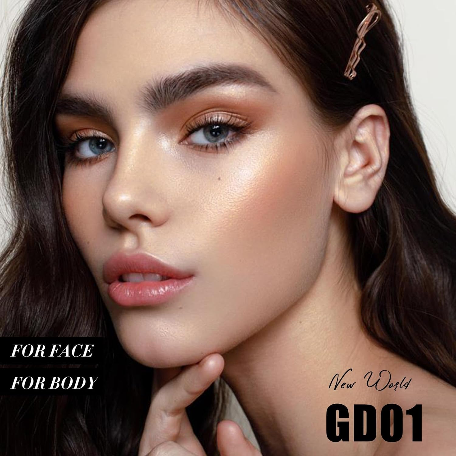 FOCALLURE Shimmer Face Highlighter Makeup Powder, Gel to Powder Glow Finish, Leaving a Lightweight & Healthy Radiance, Long Lasting Luminous Face Body Highlighter Makeup,GD01 New World