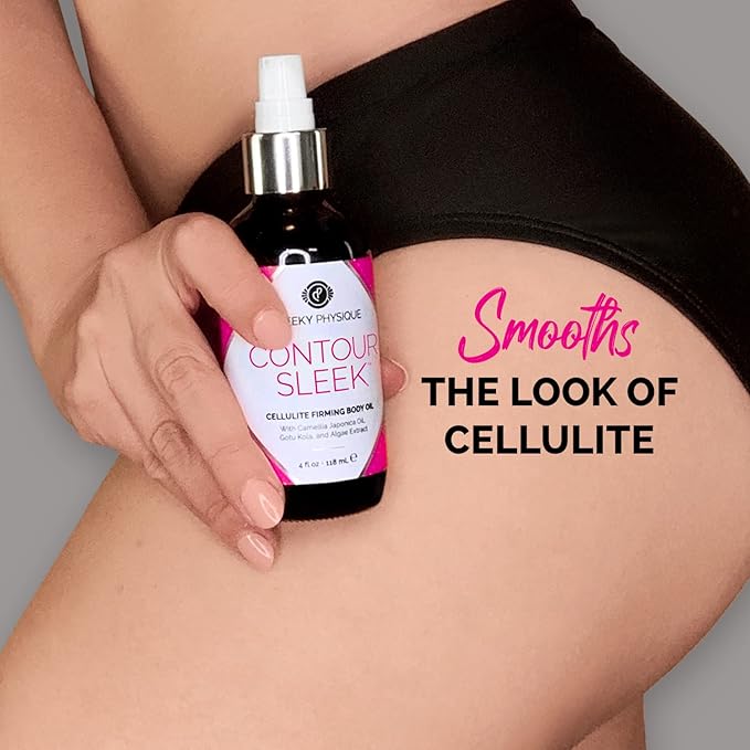 Contour Sleek Cellulite Smoothing Oil - Intensive Anti Cellulite Skin Tightening & Firming Body Oil with Gotu Kola - Natural Detox Oil for Cupping Massage or Lymphatic Drainage Treatment