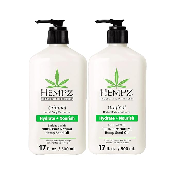 Hempz Original, Natural Hemp Seed Oil Body Moisturizer with Shea Butter & Ginseng, Pure Herbal Skin Lotion for Dryness, Nourishing Vegan Cream, Floral and Banana, 17 Fl Oz, 2 Pack