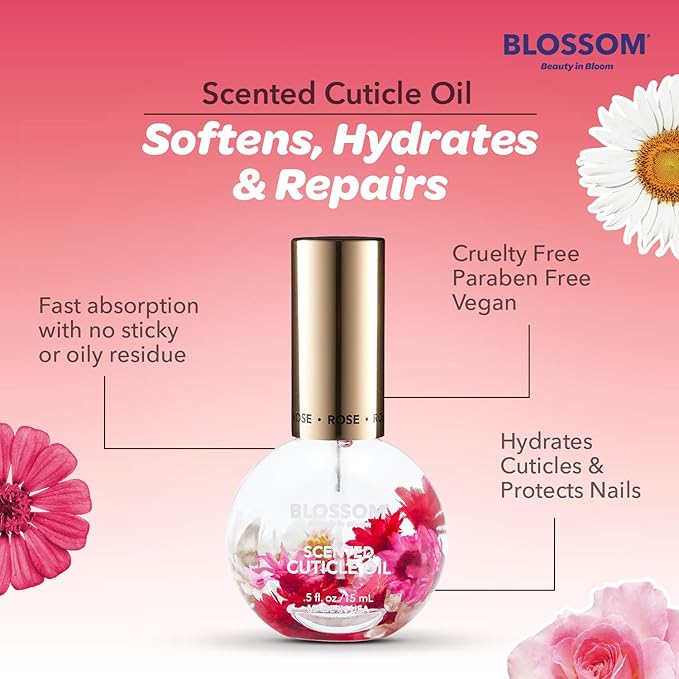 Blue Cross Professional Nail Care Nourishing Scented Cuticle Softener Oil Balm Conditioning Stick + Blossom Hydrating Moisturizing Scented Cuticle Oil, 2 Pack Rose Bundle