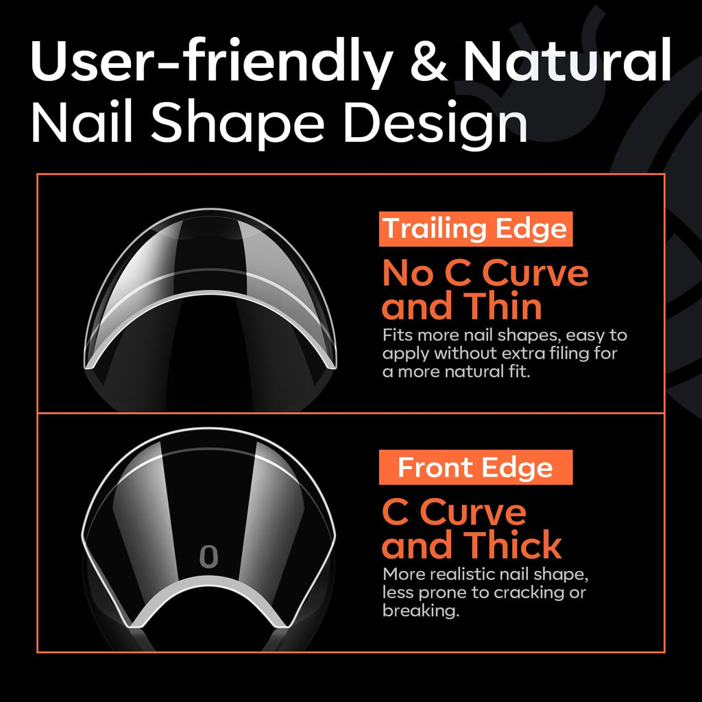 modelones XXL Long Coffin French Nail Tips, 504 PCS No C Curve Half Cover Clear Acrylic Fake Nails Tips Gel Pre-shaped 12 Sizes with Box
