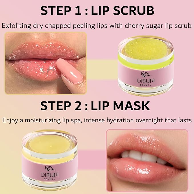 Lip Mask and Lip Scrub Set - Moisturizing Lip Scrub for Exfoliating and Smoothing Lips, Cruelty-free - Improves Texture, Hydrates, and Softens Chapped, Dark Lips Skin - (Vanilla)