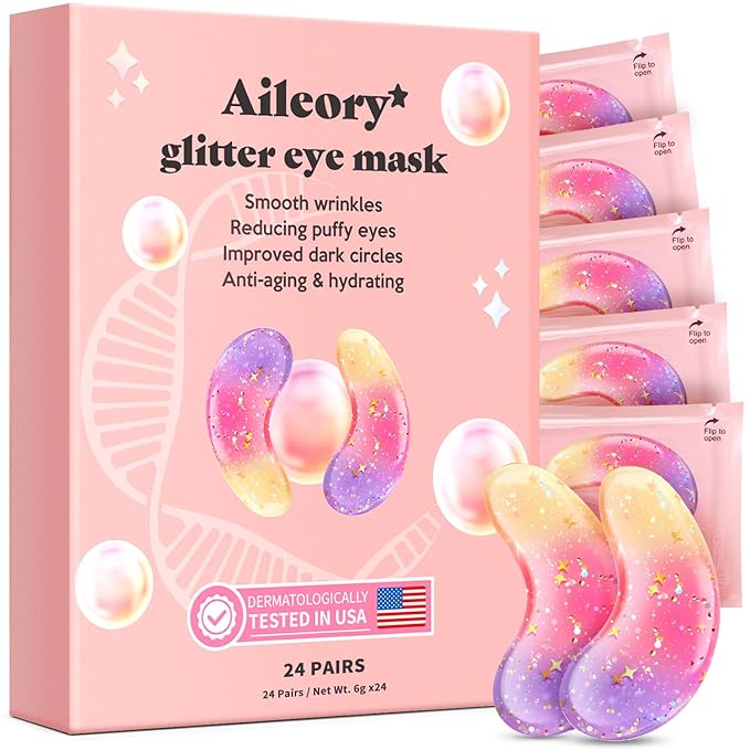 Under Eye Patches (24 Pairs) - New Tri-color Glitter Eye Gel Pads for Dark Circles Puffy Eyes,Under eye Bags,Wrinkles|Natural Collagen Under Eye Mask Patches, Gel Under Eye Patches