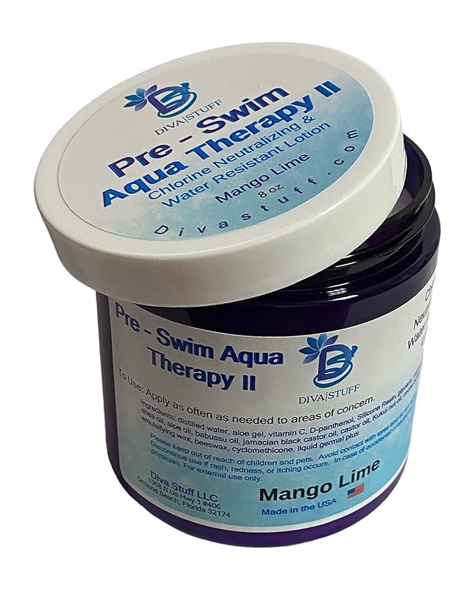 Diva Stuff Pre-Swim Aqua Therapy Chlorine Neutralizing Body Lotion, Protects Skin From Chlorine and Salt Water (Mango Lime Water Resistant)
