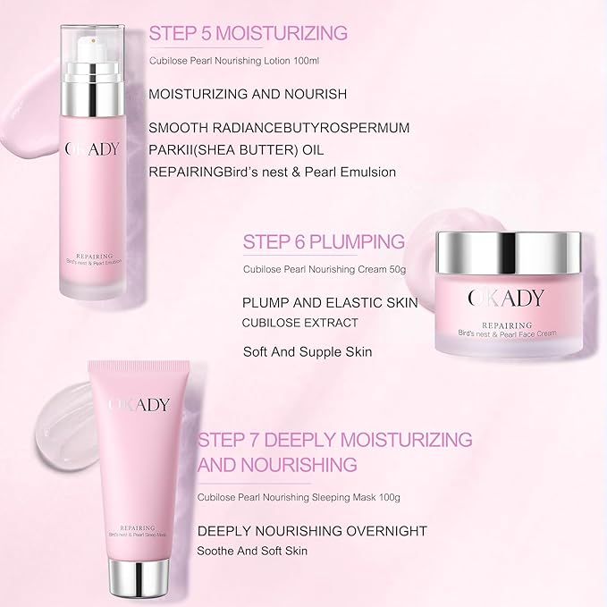 7-In-1 Skincare Gift Set With Facial Cleanser, Toner, Serum, Eye Cream, Lotion, Cream&Sleep facial mask, Moisturizing Skin Care Kit For Women, Birthday Gifts Set For Teen Girls