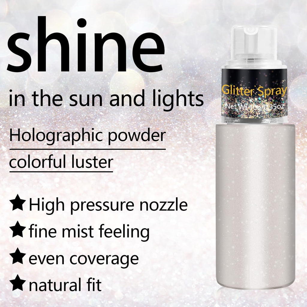 Hair and Body Glitter Spray, Holographic Glitter Highlighter Powder Spray, Unscented Hair Clothes Glitter Highlighter, Loose Glitter Spray Shimmer Powder Festival Rave Accessories, 10g (02 Peal White)