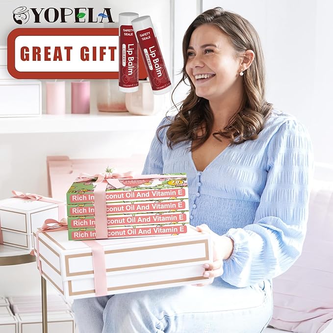 10 Pack Natural Lip Balm Bulk with Vitamin E and Coconut Oil - Moisturizing, Sootand Cracked Lips, Mini Chap Stick Gifts for Kids Women Men- 10 Flavors - Non-GMO