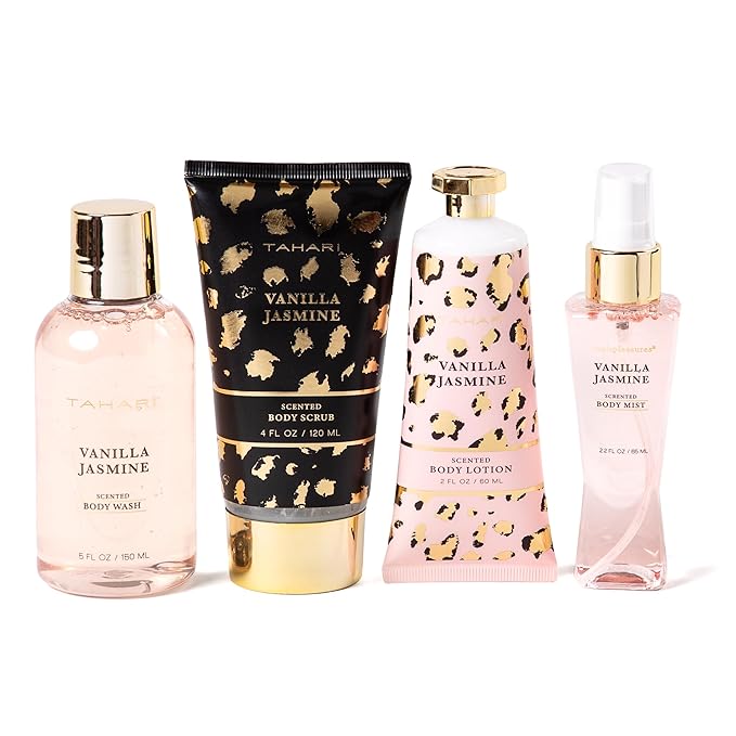 Tahari Vanilla Jasmine Spa Gift Set for Women – Luxurious Bath Kit with Body Lotion, Body Wash & Body Mist – Perfect Selfcare Gifts for Women (Leopard)