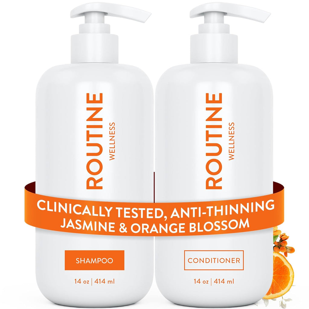 Routine Wellness Anti-Thinning Shampoo and Conditioner Set for Thinning Hair - Biotin DHT Blocker Women & Men - Color Safe Shampoo for Hair Loss & Healthier Hair - Jasmine & Orange Blossom (Pack of 2)