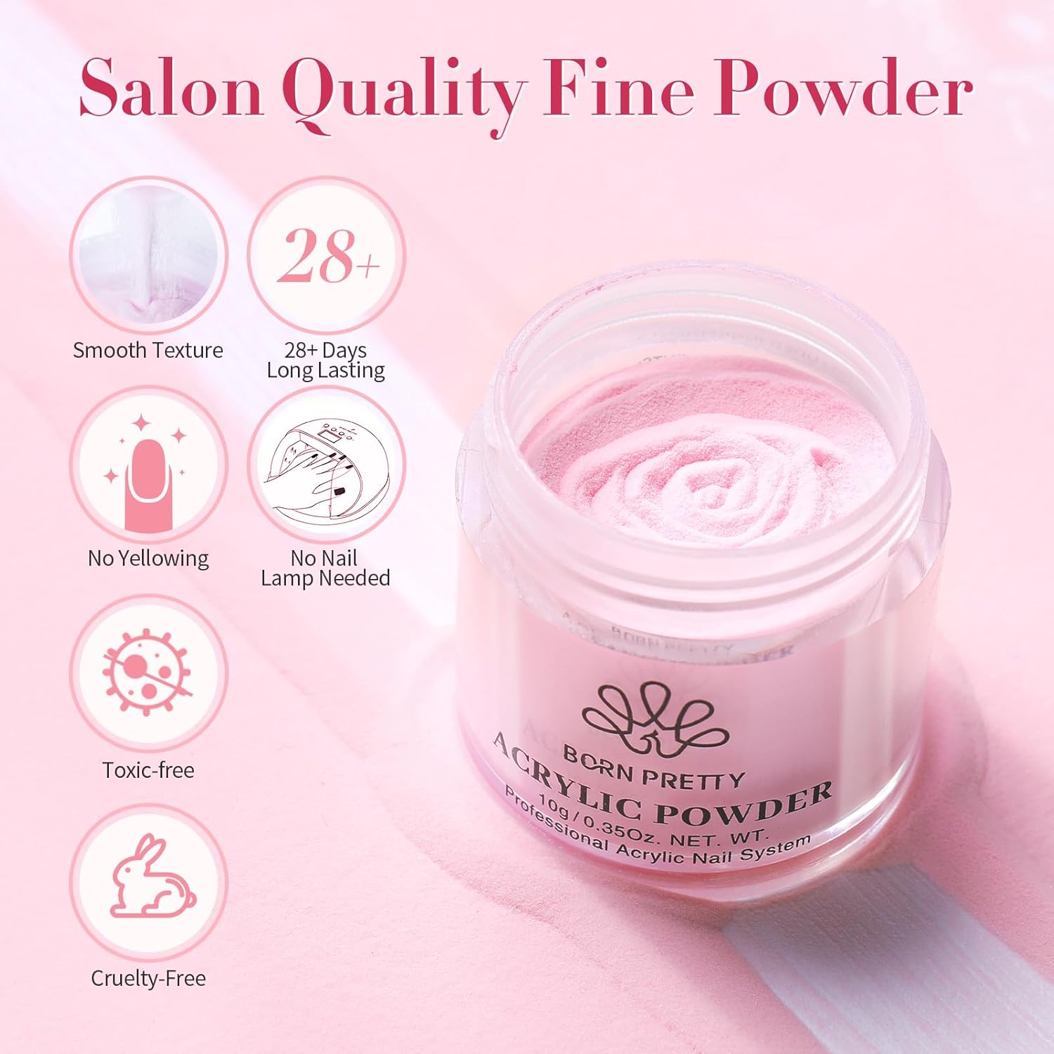 BORN PRETTY Acrylic Nail Kit - Acrylic Powder (Clear, White, Pink) & Liquid Set with Nail Forms, Brush Pen, File & Glass Container - Beginner Friendly