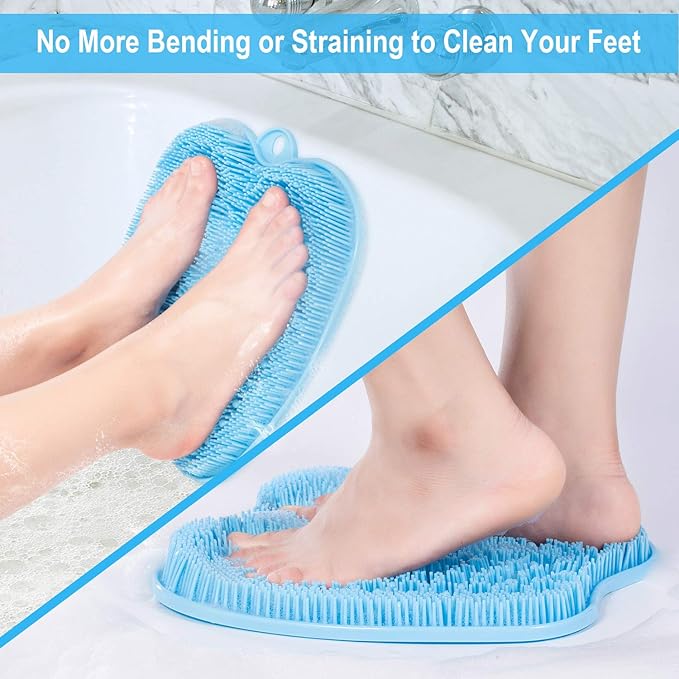BESKAR Larger Foot Scrubber Mat with Non-Slip Suction Cups- Cleans, Smooths, Exfoliates & Massages Without Bending, Circulation & Soothes Tired Feet, Great for Shower or Bathtub