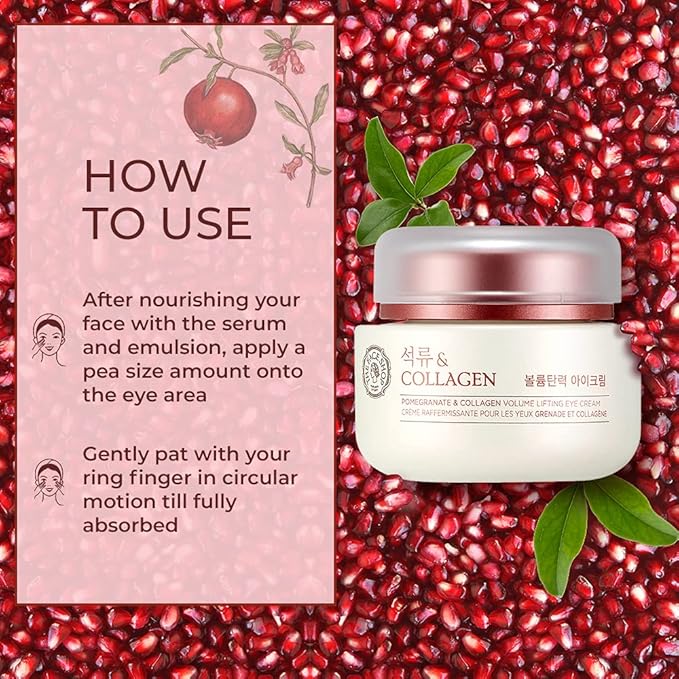 The Face Shop Pomegranate & Collagen Volume Lifting Eye Cream | Ultra-Light Eye Cream for Eye Skin Lifting, Firming & Brightening | Reduce Dark Circles | Deep Hydrating Under Eye Area, 1.69 Fl Oz