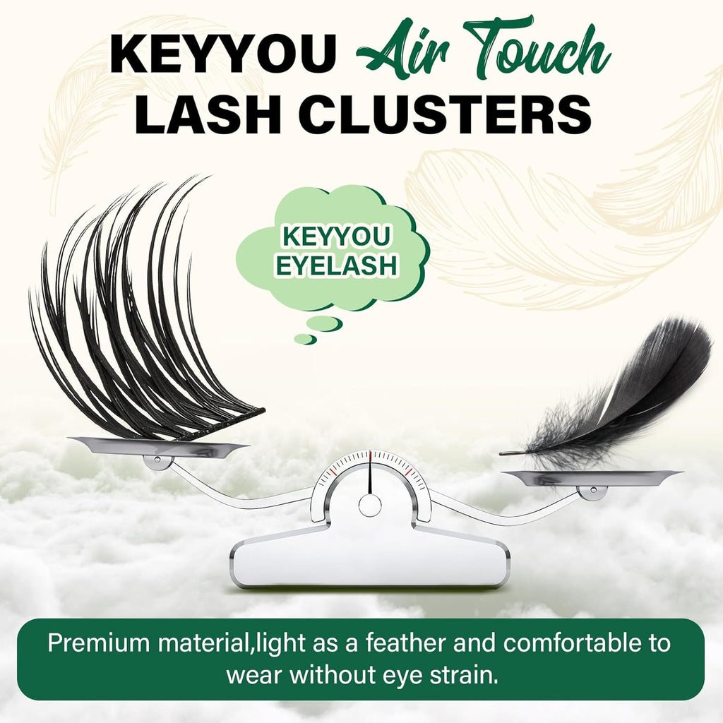 Lash Clusters 144pcs Individual Lashes D Curl 16mm Eyelash Clusters KEYYOU Air Touch Cluster Lashes Super Lightweight Soft Wispy Comfortable Easy DIY at Home(Air03-D-16mm)
