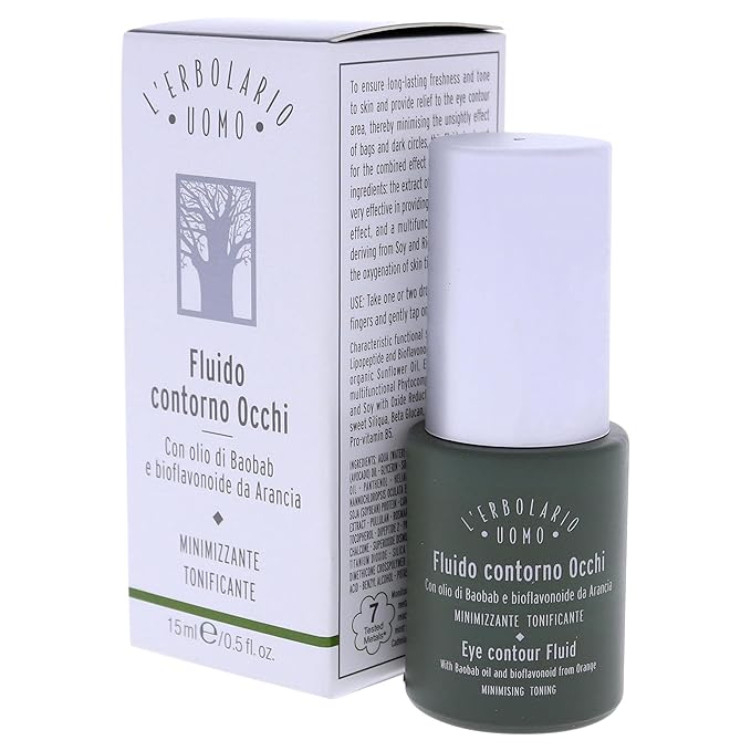 L'Erbolario Baobab And Green Coffee Eye Contour Fluid - Provides Long-Lasting Freshness And Tone To Skin - Minimizes Sagging And Dark Circles - Fast-Acting Face Serum - Plant Powered Skincare - 0.5 Oz