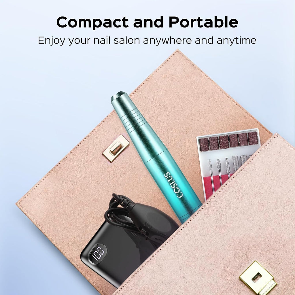 COSLUS Electric Nail Drill File Professional: for Acrylic Gel Dip Powder Nails Portable Nail Machine Kit Manicure Pedicure Tools Polishing Set with Nail Drill Bits Sanding Bands Blue