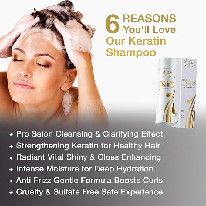Vitamins Keratin Hair Treatment Kit - Deep Conditioner Mask and Protein Shampoo for Fine, Dry, Damaged, Color-Treated Hair