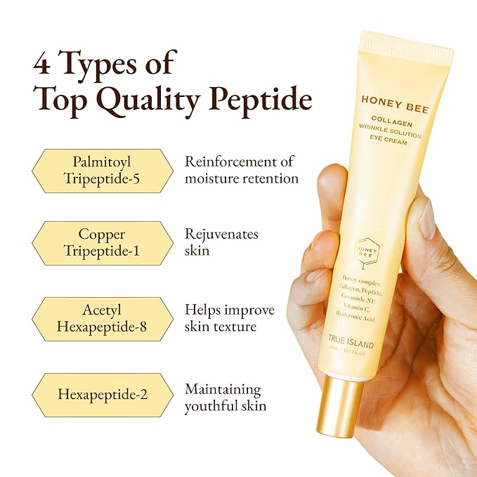 Honey Bee Collagen Fine Line Firming Eye Cream for Puffiness and Bags Under Eyes w/Vitamin C, 4 Peptides & Niacinamide | Bright and Tight Under Eye Cream for Dark Circles 1.01 fl oz