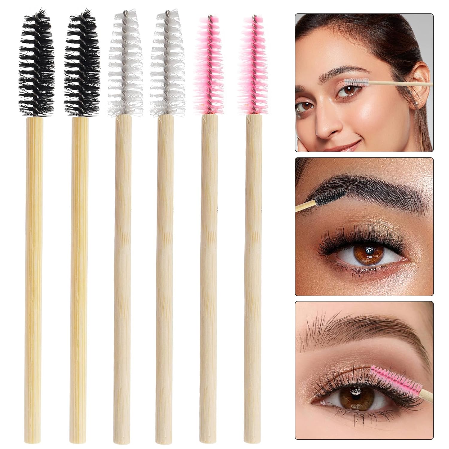 300PCS Disposable Mascara Wands Spoolie Brush Crystal Eyebrow Brushes Eyelash Extension Applicator Makeup Kits Bamboo Mascara Brush