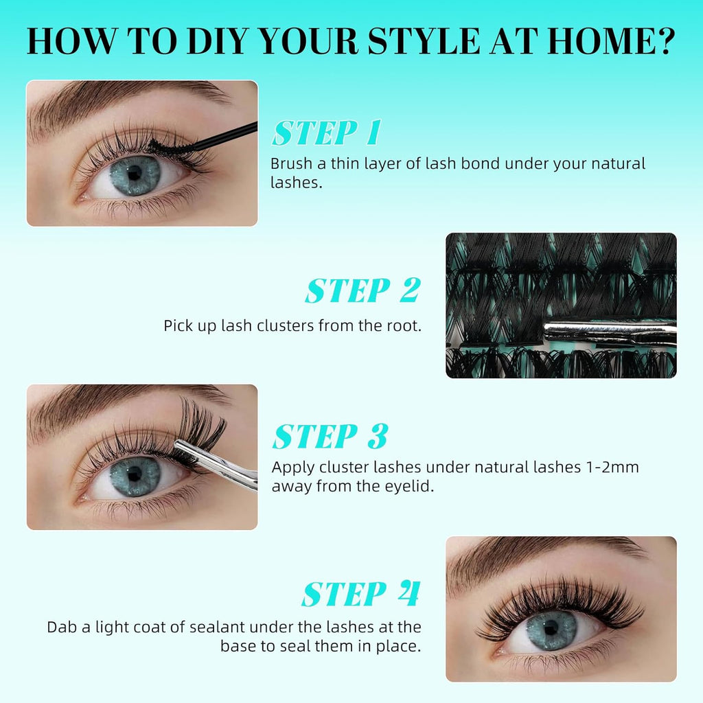 Lash Clusters 240pcs Eyelashes Cluster Individual Wispy Lashes Thin Band for D Curl Lash Extension Eyelashes for Beginners at Home,False Eyelashes Soft Eyelash Clusters(80D,D-Mix9-16mm)