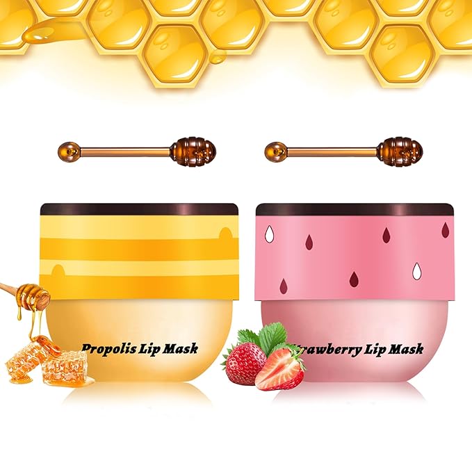 NVLEPTAP 2PCS Honey Pot Lip Balm - Moisturizing Honey & Strawberry Lip Mask Care Products with Wand