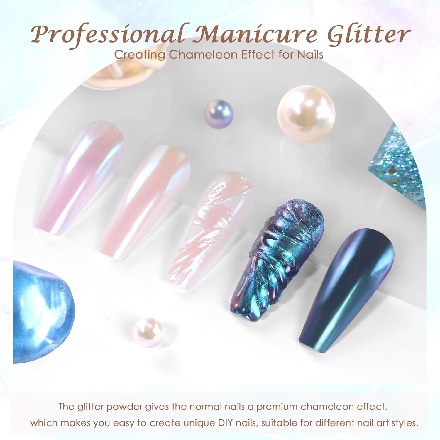 Laza Chameleon Pearl Chrome Nail Powder, Glazed Donut Metallic Mirror Effect Pigment, Iridescent Aurora Nail Glitter Holographic Fairy Dust Nail Art Supplies Nail Techs, Resin Craft – Mermaid Legend