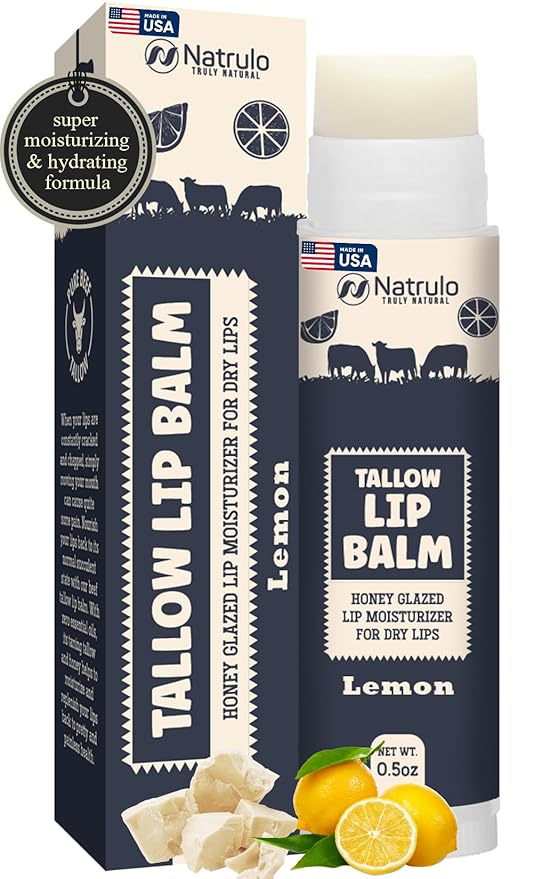 Beef Tallow Lip Balm – Natural Tallow Beeswax Chapstick – Hydrating Moisturizer Grass Fed Bison Tallow Balm Lip Care – Soothes Chapped, Dry Lips, Sensitive Skin – Long Lasting & Vitamin Rich USA-Made