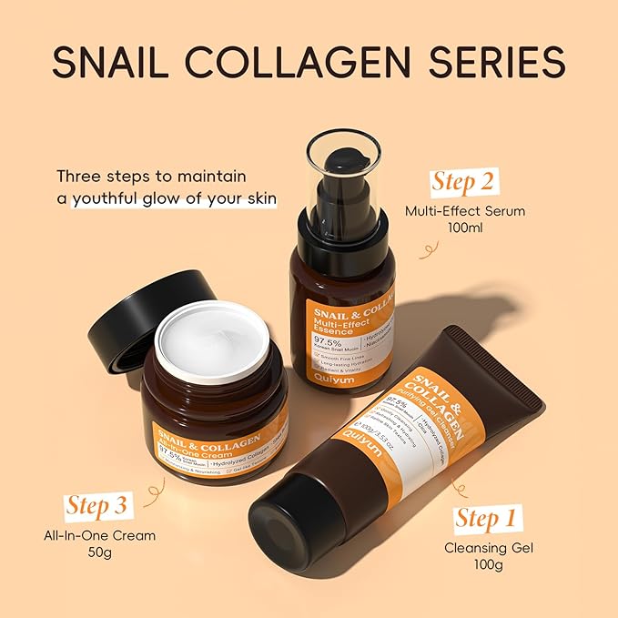 Snail Mucin Cream, 97.5% Pure Snail Slime Extract Moisturizer for Face and Body, Snail Mucin Essence 92% Snail Slime Serum, Face Cleanser for Moisturizing Repairing