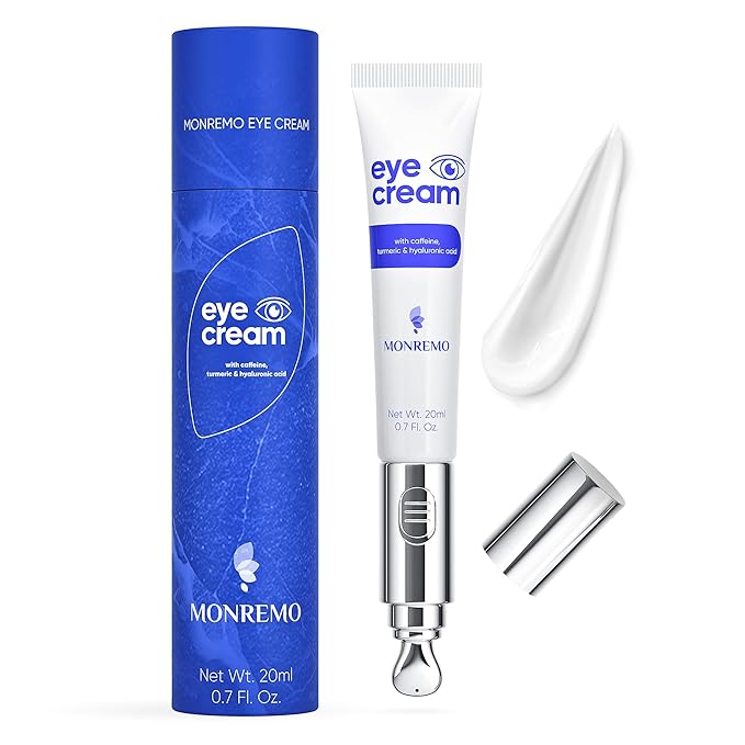 Under Eye Cream with Caffeine, Turmeric & Hyaluronic Acid | Vibrating Applicator & Snail Mucin | Anti-Aging Treatment to Reduce Wrinkles, Dark Circles, Puffiness, Bags Intense Hydration 0.7 oz