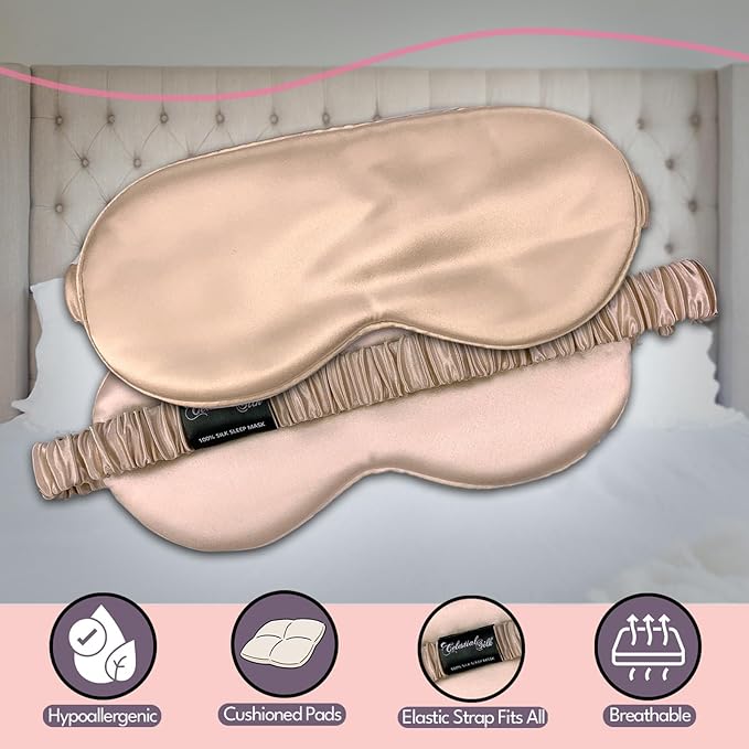 CELESTIAL SILK 100% Silk Sleep Mask for Women with Silk Covered Elastic Strap, Eye Mask for Sleeping (One Size, Taupe)