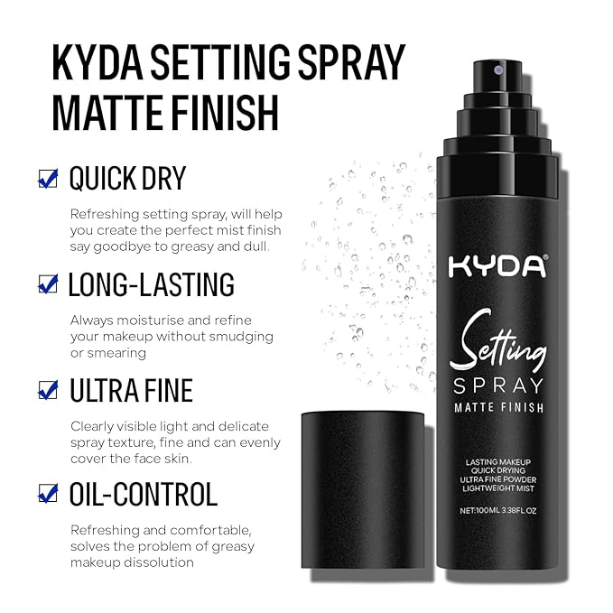 KYDA Makeup Setting Spray, Ultra-fine Lightweight Setting Mist, Lasting Face Makeup Fixer Spray, Oil Control, Quick Drying, Infused with Camellia Flower Extract, 3.38 Fl Oz