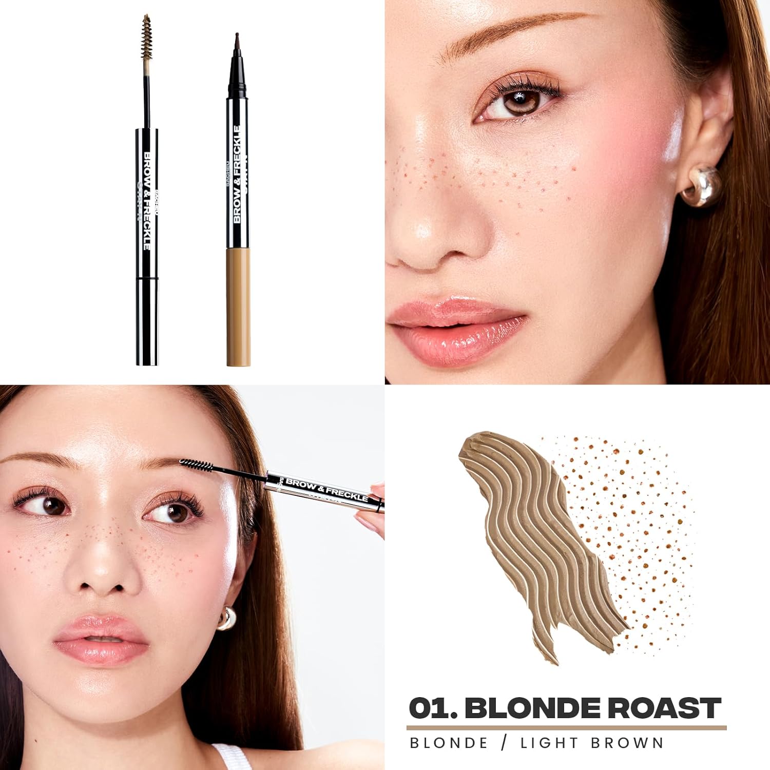Sacheu Brow & Freckle STAY-N Tinted Eyebrow Gel & Faux Freckle Pen — 2-in-1 Longwear Water Resistant Brows Tint, Cruelty-Free & Vegan, Blonde Roast