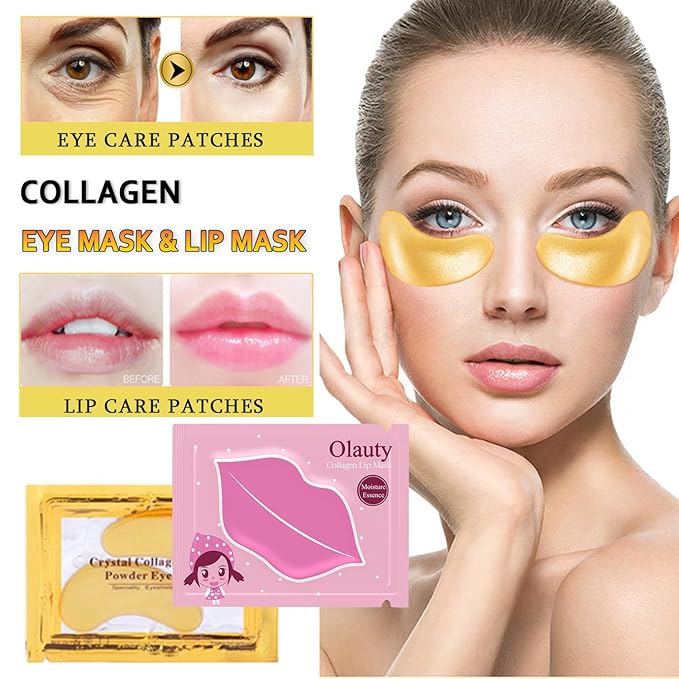 30 Pairs Lip Masks & 24K Gold Eye Masks, Crystal Collagen Eye Patches for Puffy Eyes, Gold Under Eye Mask for Puffy Eyes and Dark Circles, Treatments Under Eye Bags, Reducing Fine Lines and Wrinkles